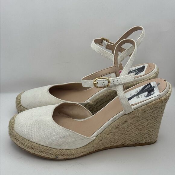 Stuart Weitzman mykonos canvas wedge Espadrilles white closed toes sandals Sz 10 - Picture 4 of 11